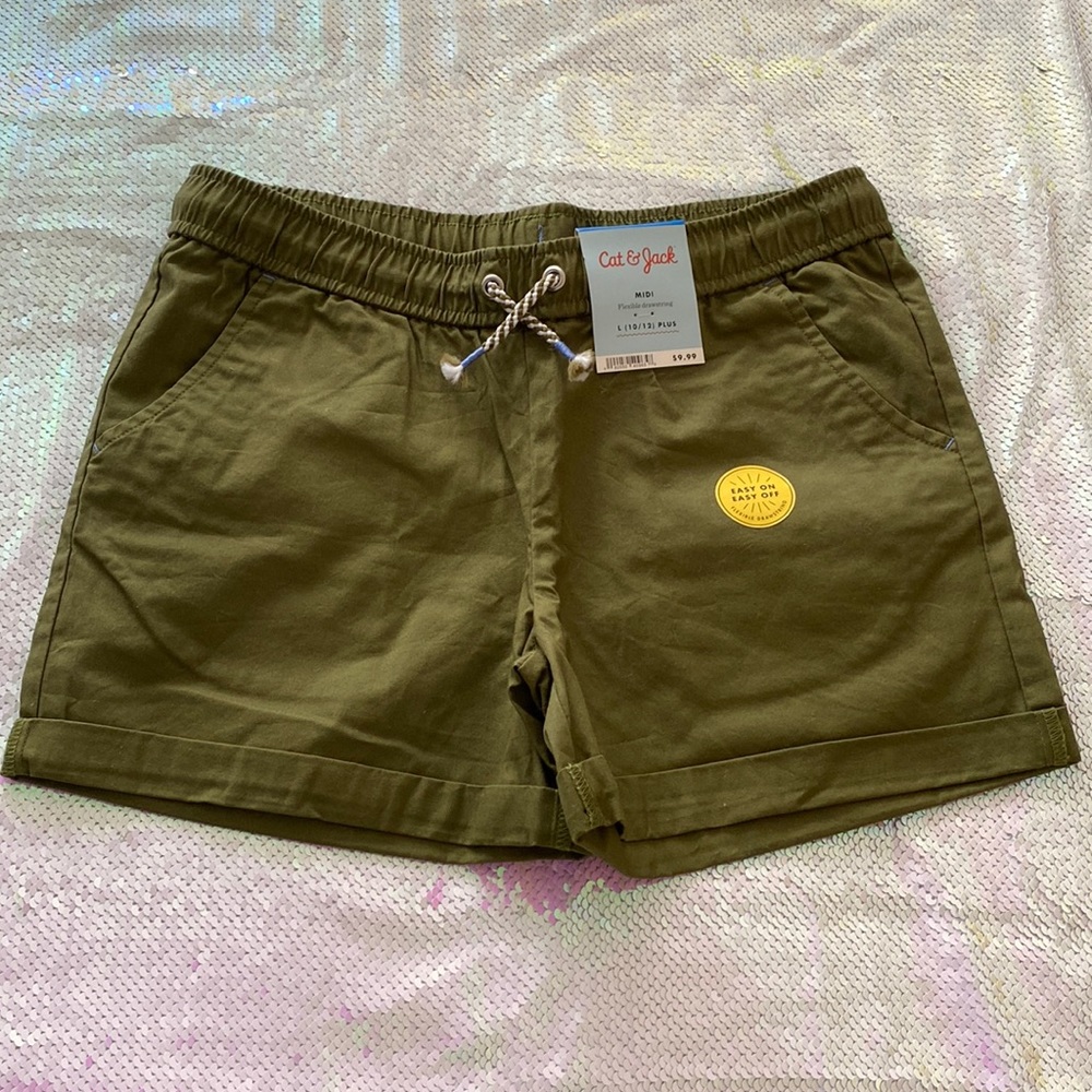 Cat & Jack Shorts Girl’s L PLUS Midi Cotton Drawstring Green
